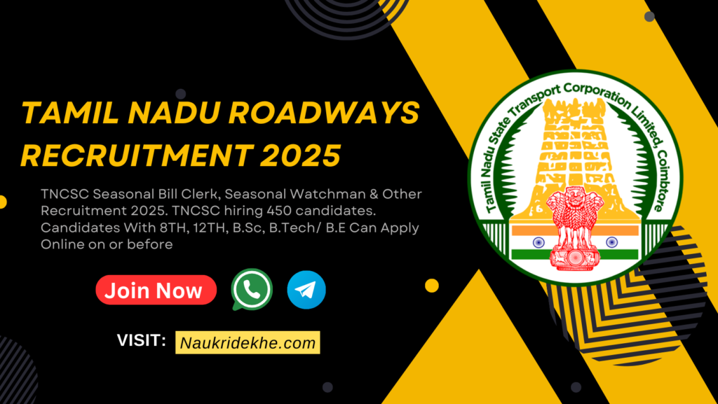Tamil Nadu Roadways Recruitment 2025 (450 TNSTC Vacancy)