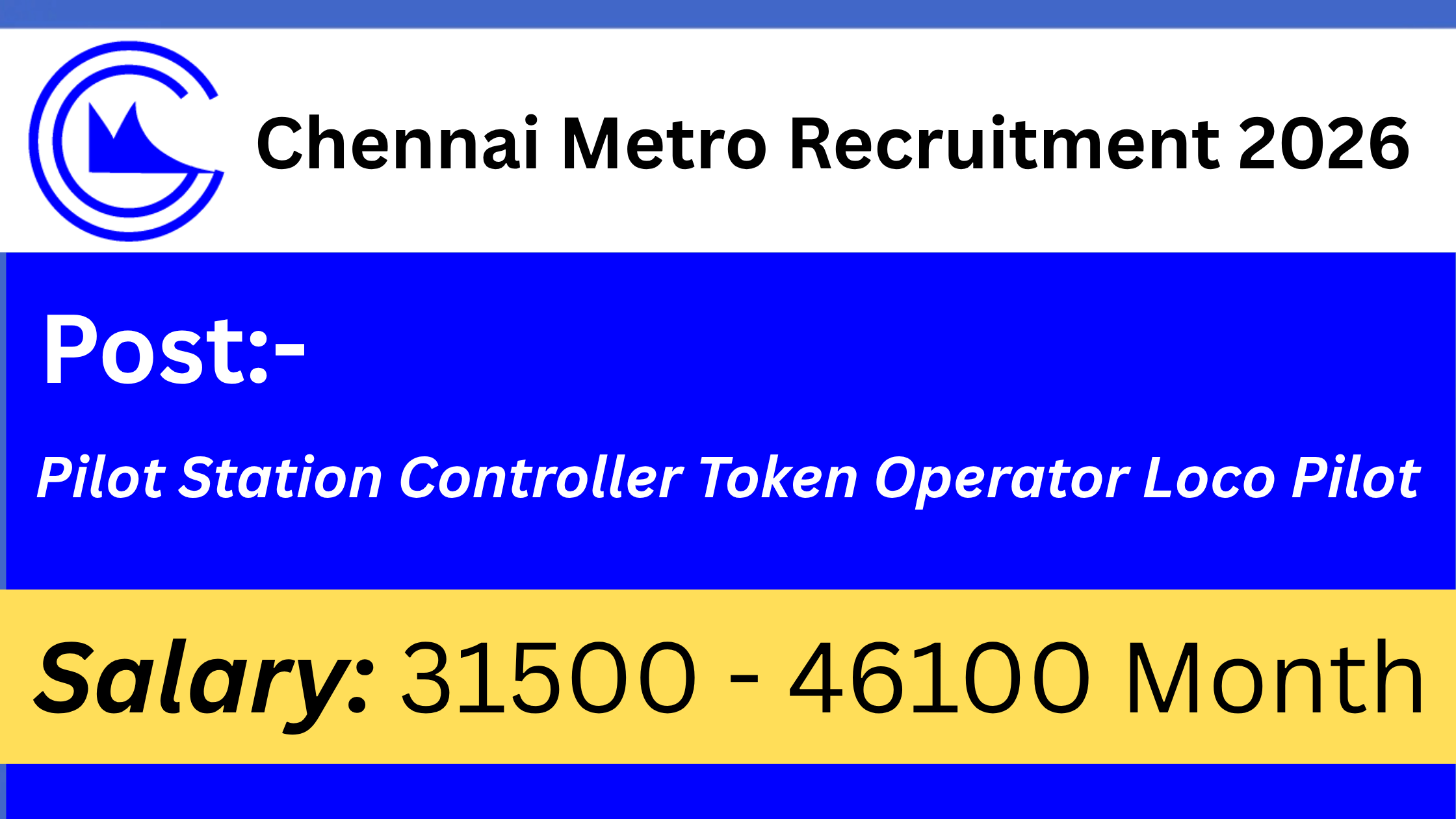 Chennai Metro Recruitment 2026